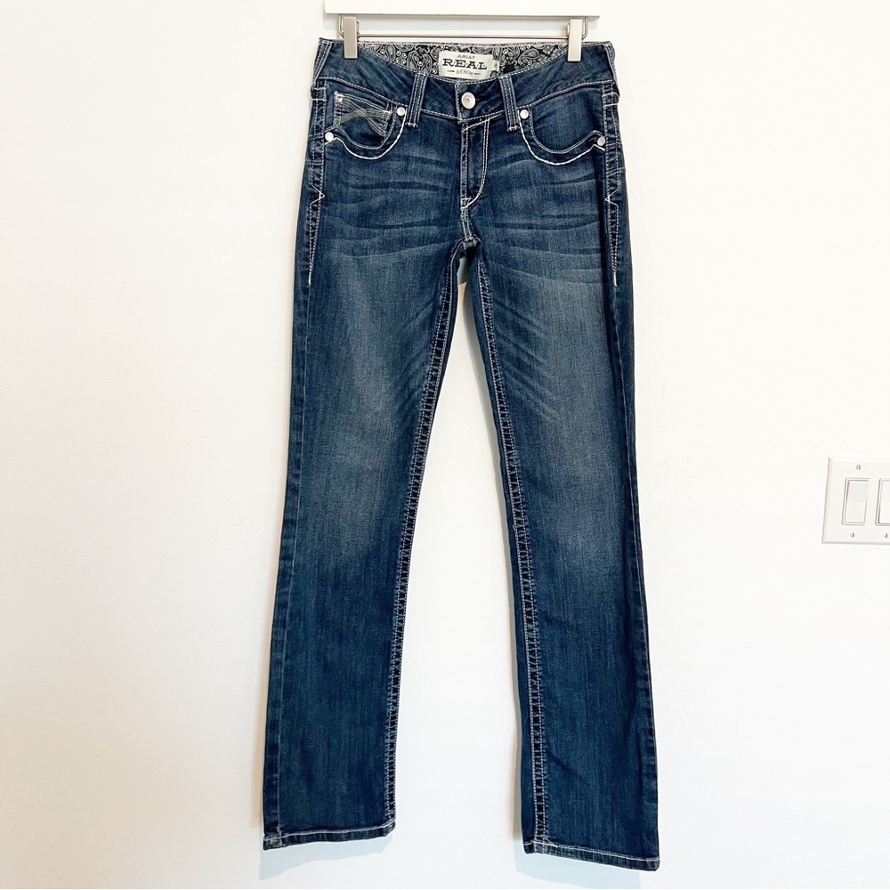 ARIAT denim contrast stitch mid rise straight jeans  stretch blue size 29 LONG
